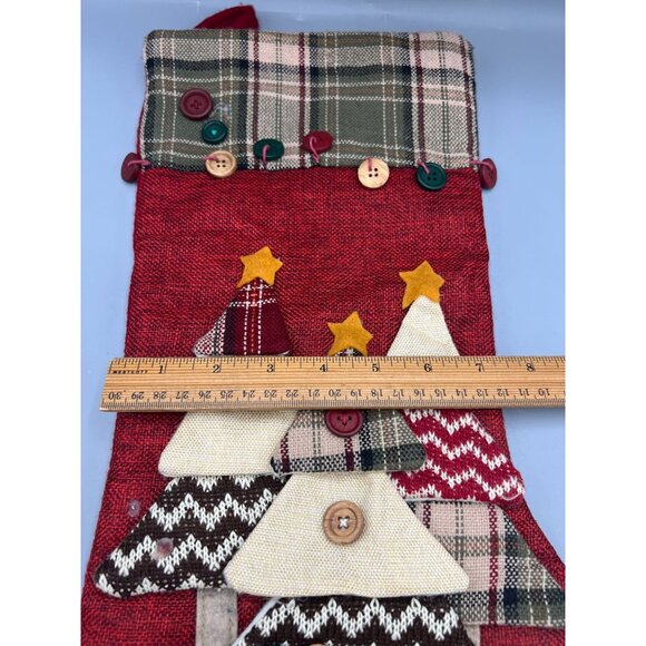 Dan Dee Christmas Stocking Trees & Buttons Red Natural Hygge Sewing Rustic - Picture 6 of 10
